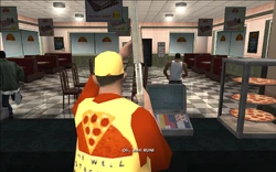 The clerk does not hesitate to shoot.