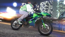 An Oppressor with the "Blue and Green Camo" livery
