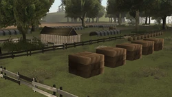 Haybale stacks.