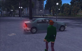 After Claude honks the horn and notifies Misty of his presence, Misty comes out of the building and gets into the car.