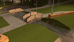 Wooden bridges crossing the river.
