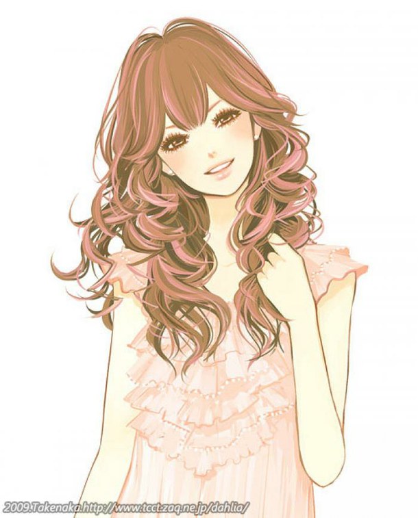 pretty anime girl with curly brown hair