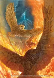 Eglantine and Primrose flying through the fire and away from the crowning tree.