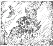 Grank (upper left) guiding Theo on how to fly with the battle claws on.