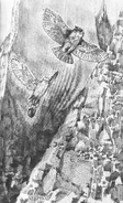 (Ch. 19) Soren and Bubo travelling in the Canyonlands with a bucket of coals to destroy deposites of flecks.