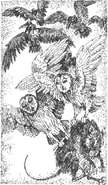 Surrounded by crows, Nyroc negotiates by presenting a rat to them with Phillip.