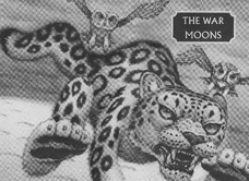 Illustration prominently featuring one of the snow leopards; for the third section of the book, titled The War Moons