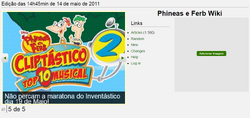 Primiro visual da página inicial da Phineas e Ferb Wiki