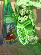 Rasala the Bright and Envy; art from the Neopets Battledome TCG War for the Obelisk expansion.