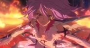 Inori fights off the Ghost units to save Shu