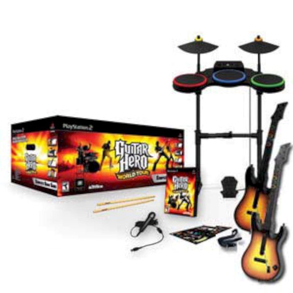 PS3 Guitar Hero WORLD TOUR Drums Set Dongle & GuitarHero Pedal Sticks and  Game 