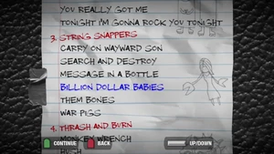 Setlist screen in Quick Play of the Xbox 360 version.