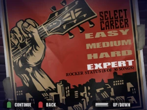 Difficulty screen in the Career of Guitar Hero.