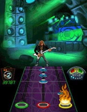 Guitar in Guitar Hero World Tour Mobile with Star Power activated.