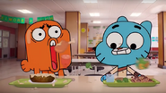 Darwin doesn't listen to Gumball and does something which the voices told him to do.