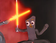 Gumby holding a lightsaber