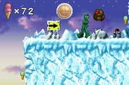 Gameplay featuring the second level of the game, The Frozen North.