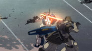 Attacked by Zeon remnant's MS-09F/trop Dom Tropen and its heat saber