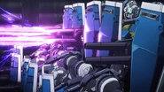 Firing Twin Beam Rifle while defending with Shields