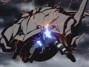 Sanders' Gundam Ground Type strikes at Apsaras I with Beam Saber