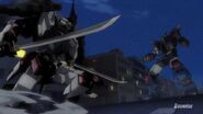 Psyco Gundam (in Xabungle colors) faces down the Sengoku Astray in Gundam Build Fighters