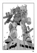 Norris Packard's Gouf Custom stands on top of a building