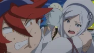 Aila and Reiji fighting over meat bun