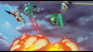 Fighting alongside two RGM-109 Heavyguns and a RGM-89J Jegan Normal Type
