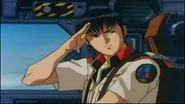 Kou Uraki saluting inside Gundam GP01's cockpit (0083)