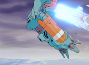With a Hand Missile unit and jumping out of water using Jet Pack (from Gundam 0080 OVA)