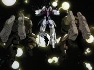 Rear view of two Virgo IIs facing Gundam Sandrock Custom EW