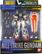 Skygrasper figure as part of Mobile Suit in Action (MSiA / MIA) "GAT-X105 Aile Strike Gundam" (Asian release; 2004): package front view.