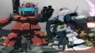 Tristan (Gundam) & Fritz (Guncannon) fighting back to back