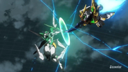 Using Particle Transformation Field to block Star Winning Gundam's Mega Blade