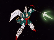 Holding Twin Beam Trident, with only one trident beam blade activated (Mobile Suit Gundam Wing Ep 35)