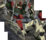 Having taken extensive damage, the Buster Gundam became inoperable