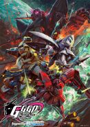 Promo Art for GGGP 2024 with PMX-003 The-O, AMX-004 Qubeley, and MSN-02 Zeong