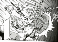 Silver Bullet throwing a punch at Unicorn Gundam with wired hand