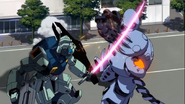 Beam Saber blocked by Zeon Remnants' AMX-109 Capule