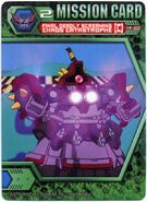 A picture of Destroyer Dom preparing to perform the Final Deadly Screaming Chaos Catastrophe from the SD Gundam Force Collectible Card Game