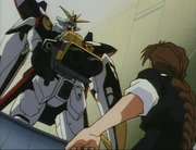 Trent aims at Duo in the Wing Zero.