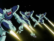 From left to right: Daughtress Neos transitioning from the Wired Beam Rifle/Beam Cutters' beam blades to firing beams (Ep 38)