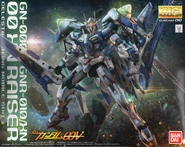 MG 00 XN Raiser.jpg (2.14 MB) MG 1/100 GN-0000+GNR-010/XN 00 XN Raiser (P-Bandai exclusive; 2017): box art. XN 00 Gundam can be built using included parts