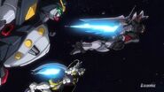 Gundam Spiegel appearing in Gundam Build Fighters Try with Gundam Sandrock and Strike Noir Gundam