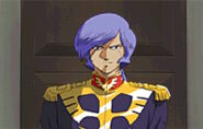 Delivers a speech as leader of New Zeon
