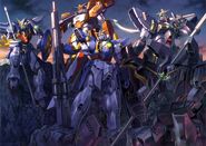 With fellow Gundams (from Gundam Perfect File)