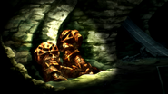 Two fossilized Z'Goks in the ruins of Jaburo that appear in Gundam Reconguista in G.