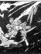 Equipped with backpack-mounted cannon and missile pod on right forearm