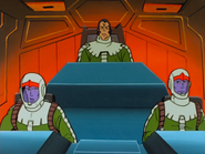 Cockpit, with Dozle Zabi (top) at the command (Big Zam's Last Stand)