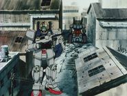 Karen's Gundam Ground Type with GM Head (aka "GM Head") guarding a RX-75 Guntank Mass Production Type